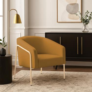 Imagem de Poltrona Sala Decorativa Stella Base Alta Tubo Champanhe Veludo Mostarda D03 - D'Rossi