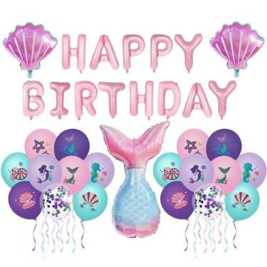 Imagem de Conjunto de balões de festa com tema de sereia, aniversário, 22 unidad