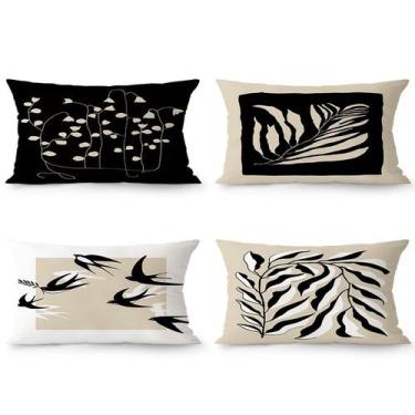 Imagem de Conjunto de fronhas Mid-Century Modern Botanical preto/bege - yiweisai