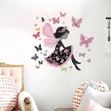 Imagem de Adesivos de parede Pink Fairy and Butterfly Girl 30x90cm PVC - yiweisa