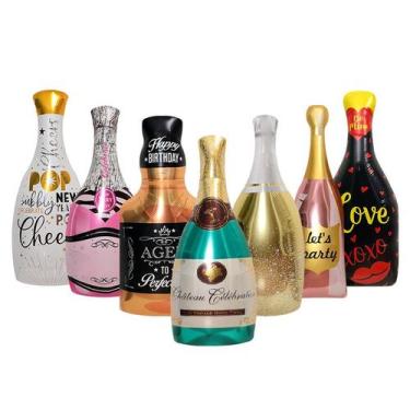 Imagem de Decorações de festa: 7 peças de garrafa de champanhe, balões de alumín