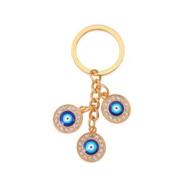 Imagem de Chaveiro Evil Eye Gold Metal para mulheres com strass azuis - yiweisai
