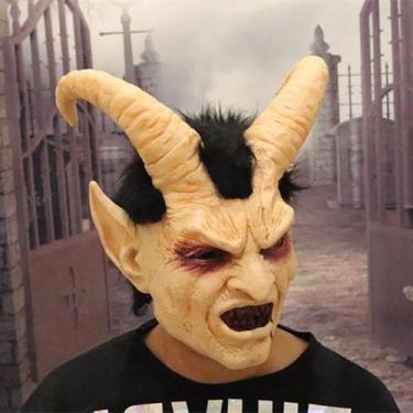 Imagem de Máscara de cosplay para rosto humano de látex de lúcifer com capacete 