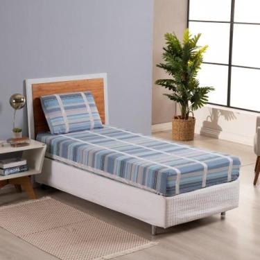 Imagem de Jogo de Lençol Solteiro 180 fios Dia a Dia Azul Listrado Valle Enxovai