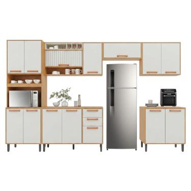 Imagem de Armário De Cozinha Completa 14 Portas 2 Gavetas Núbia Madeirado/Off White