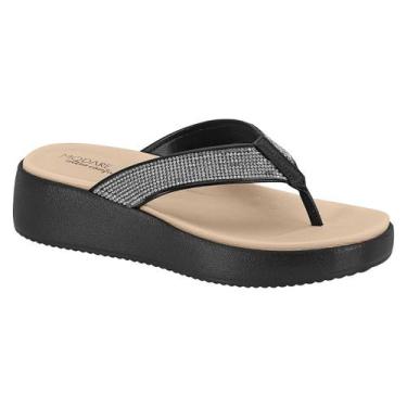 Imagem de Chinelo Fem Tamanco Modare Plataforma Strass Dedo Leve , Preto, 37