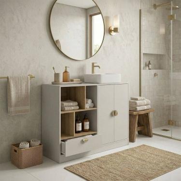 Imagem de Balcao Gabinete de Banheiro 1 Gaveta e 2 Portas com Cuba Lille Arenas