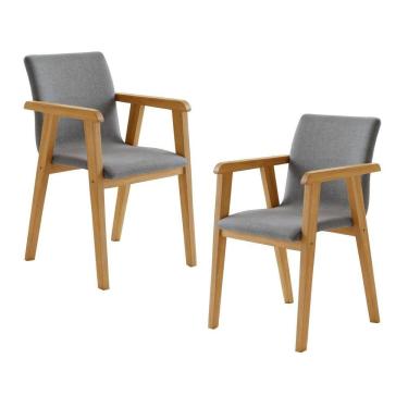 Imagem de Kit 2 Cadeiras com Braço para Sala de Jantar Pés Madeira Maciça Flora Cinamomo/ Prata