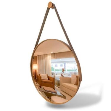 Imagem de Espelho Redondo Adnet Eddias Decorativo Couro 60cm 50cm 40cm 30cm Sala