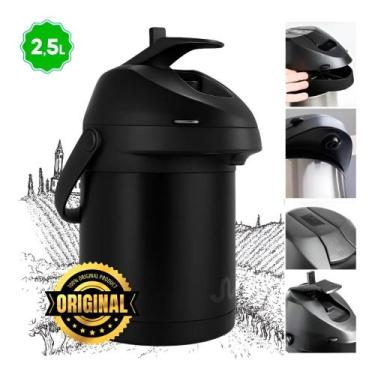 Imagem de Garrafa Térmica Inox 2,5 Litros Sure Up Preta Inoxidável Com Alavanca 