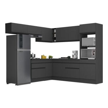 Imagem de Armário De Cozinha Completa De Canto Com Rodapé Veneza Multimóveis V2105 Preto Preto