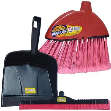 Imagem de Kit Limpeza Vassoura Pá Rodinho Canto Não Risca Sem Cabo - Poli Clean