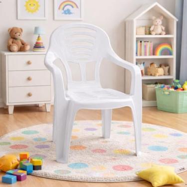 Imagem de Cadeira Infantil para Mesinha Branca, Plástico Resistente, Ergonomia Confortável, Leve e Portátil, para Crianças de 3 a 10 Anos - Escritex