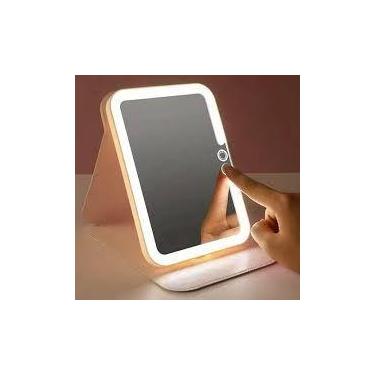Imagem de Espelho LED Maquiagem Touch Screen Recarregável 3 Cores Luz USB Portát