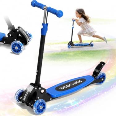 Imagem de Patinete para crianças de 3 a 7 anos – Scooters com três rodas, inclinada para dirigir, dobrável, rodas traseiras duplas estáveis, altura ajustável, para meninas de 3 a 5, 5 a 7 anos de idade até 54