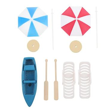 Imagem de TOYANDONA Kits de ornamentos em miniatura estilo praia com cadeira de guarda-sol, remo de barco para casa de bonecas, jardim de fadas e micro paisagem