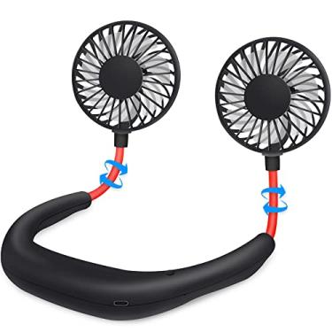 Imagem de SZ-JIAHAIYU Ventilador de pescoço portátil, recarregável, USB, viva-voz, pessoal, 360°, dupla cabeça, rotação livre, 3 velocidades, ajustável, rosto usável, mini ventilador pequeno perfeito para
