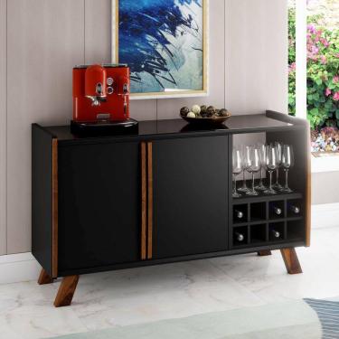 Imagem de Buffet Aparador 140cm com Adega 2 Portas 1 Nicho Monaco Sonetto Móveis Nogal/Preto