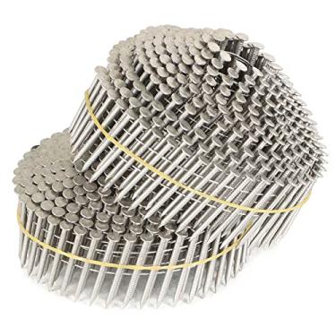 Imagem de findmall 1200 Unhas de revestimento de aço inoxidável de haste de anel de 3,5 cm x 0,090 cm Pregos de revestimento de bobina de arame agrupado de 15 graus. Adaptado para pistola tipo CN45