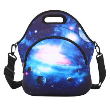 Imagem de Violet Mist Lancheira térmica feminina com isolamento de neoprene Galaxy Space lancheira térmica com bolso extra destacável ajustável ombro lancheira bolsas de comida presente para mulheres homens céu
