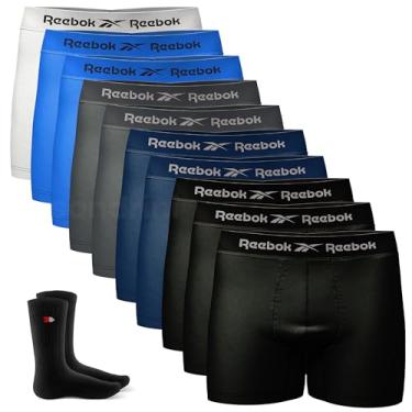 Imagem de Kit 10 Cuecas Boxer Reebok Masculinas Microfibra Adulto Box Sem Costura + 2 Meias (BR, Alfa, P, Regular, Sortido)