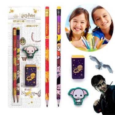 Imagem de Kit Escolar Com 2 Lápis Hb Apontador E Borracha Harry Potter - Leonora