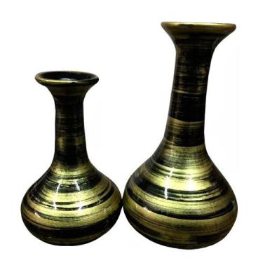 Imagem de Par de Vasos Long Pipe em Cerâmica de Sala Decor - Black Gold - Retrof