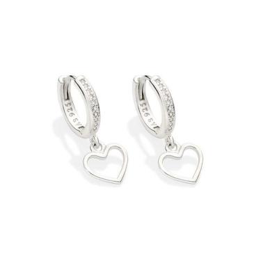 Imagem de Brinco Argola Coração Prata 925 Zircônias Rommanel 820165, Prata