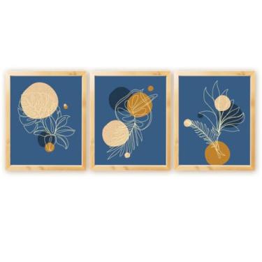 Imagem de Kit 3 Quadros Decorativos Folhagem Abstrato Geométrico Galhos Plantas Boho c/Moldura Natural 30x40cm (Kit 08)