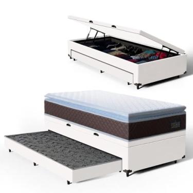 Imagem de Bicama com Box Baú Solteiro + Colchão de Espuma D33 Pillow Top Comfort Luxo + Auxiliar Unique 88cm (Branco)