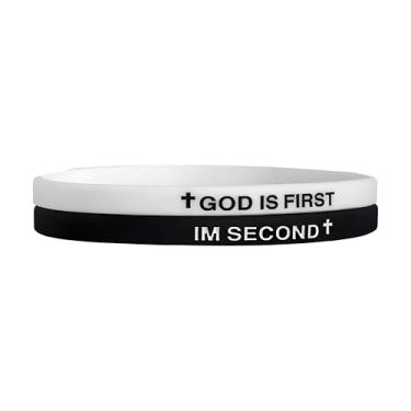 Imagem de LIU JUN Pulseira God Is First I Am Second, pulseiras de borracha cristã inspiradoras gravadas versículos bíblicos cruz pulseira de silicone para mulheres homens presentes de fé, Large, Silicone, Sem