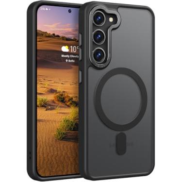 Imagem de Rayboen Capa magnética para Samsung Galaxy S23 Plus, [compatível com Magsafe] Capa protetora fina para celular S23+ Plus com parte traseira rígida translúcida e borda macia, preto fosco