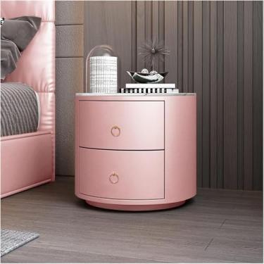 Imagem de Mesa de cabeceira redonda de couro simples, mesa de cabeceira de couro ardósia, armário de armazenamento de vidro temperado com gavetas, adequado para quarto, ooffice, 4, bancada branca