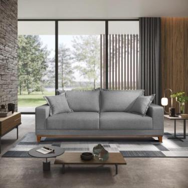 Imagem de Sofá 3 Lugares Lugano Living 2,00m Base em Madeira Linho - Bisart, Tra