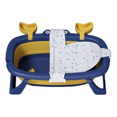 Imagem de Banheira Bebê Dobrável Azul Kids C/ Porta Sabonete E Redinha - Tibaby,