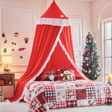 Imagem de AIKASY Dossel De Cama Vermelho Princesa Para Meninas E Adultos, Cortina Elegante Duas Camadas, Mosquiteiro Redondo Dream - Serve Camas Solteiro, Casal, Queen King