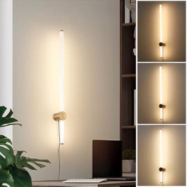 Imagem de Aipsun Conjunto De Dois Arandelas Parede Plug-In, 31,5 Pol., Iluminação Interna Em Ouro 3000K Com Interruptor Liga/Desliga, Luminárias Led Modernas Escurecimento Contínuo Para Sala Estar E Quarto, L