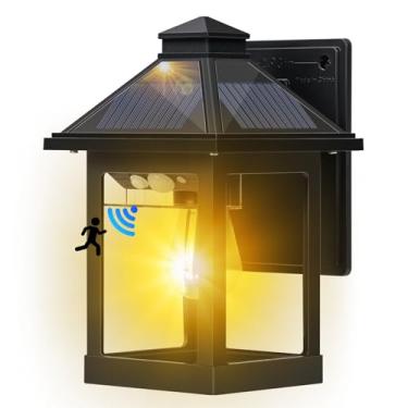 Imagem de BESMYJ Luzes Solares Para Varanda Ao Ar Livre, Lanternas De Parede Com Sensor Movimento 3 Modos E À Prova D'Água Ip65, Arandela Led Áreas Externas Do Anoitecer Amanhecer Casa, Lâmpada Segurança Cerc