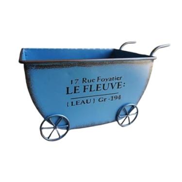 Imagem de WeiLaiKeQi Carrinho de flores, vasos de flores, compactos, pequenos e resistentes, carrinho de metal, caixa de plantio para áreas externas, internas, quintal, Azul
