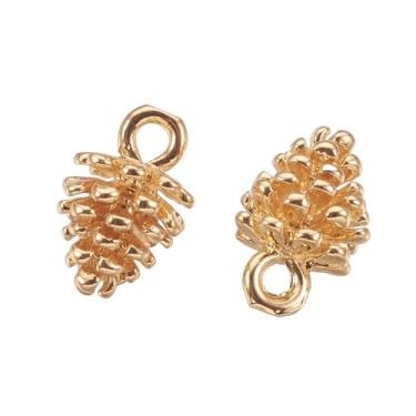 Imagem de UR URLIFEHALL 10 peças de pingentes de pinho de latão banhado a ouro 18 K, pingentes de Ação de Graças, outono e colheita, para brincos faça você mesmo, pulseira, colar, decoração de festa de Natal,