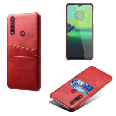 Imagem de Capas Compatível com MOTO One MACR0,tampa protetora de couro falso,design de saco de cartão com 2 fendas de cartão atrás,proteção anti-impressão digital e anti-gota-Red