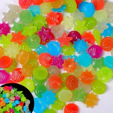 Imagem de 100 peças de pedras que brilham no escuro, pedras brilhantes de aquário de cores mistas, seixos luminosos, decorações ao ar livre, pedras, pedras brilhantes para aquário de peixes, bonsai, decoração