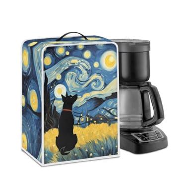 Imagem de PJHEQOXE Capas de cafeteira com alça superior, capas de poeira dobráveis para liquidificador, máquina de suco, manter o escritório, casa, cozinha, limpo, padrão de cachorro noturno estrelado