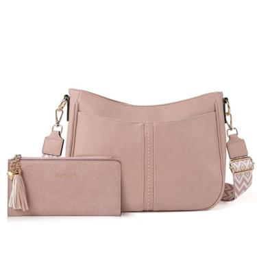 Imagem de TANTOMI Bolsas transversais para mulheres, bolsas transversais e carteira feminina de couro vegano, bolsas e bolsas para uso diário, Rosa empoeirado