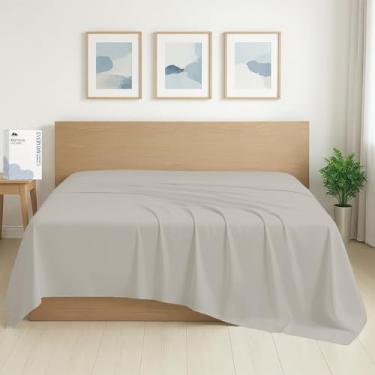 Imagem de Mayfair Linen Lençol de cima solteiro 100% algodão orgânico percal tamanho GG - 1 lençol de cima, cinza claro - roupa de cama nítida, legal e forte, lençóis de cima para quem dorme quente, lençóis de