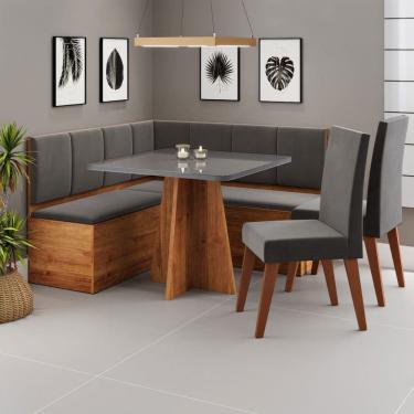 Imagem de Canto Alemão Gourmet com 2 Cadeiras e Vidro Marrom/Grafite/Veludo Cinza - Viero Móveis