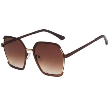 Imagem de HCPIHF Óculos de sol de metal vintage feminino, armação grande, masculino, de vidro, para dirigir, para áreas externas, UV400 (marrom)