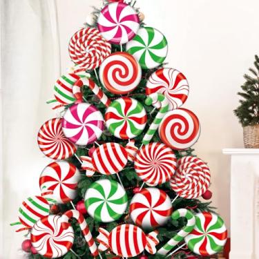 Imagem de Juinte 24 peças de decorações de Natal internas: palitos de árvore de Natal grande pirulito vermelho verde doce decoração de design de bengala doce para decoração de árvore de Natal, decoração de vaso