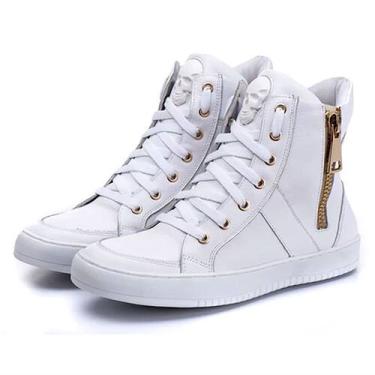 Imagem de Tênis Sneaker Feminino Couro Legítimo Cano Alto Zíper Lateral Academia