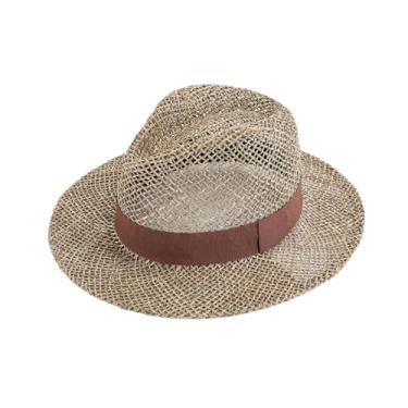 Imagem de Chapéu de sol masculino feminino de aba larga de algas marinhas jazz primavera verão chapéu de palha protetor solar chapéu jazz marrom banda ajustável